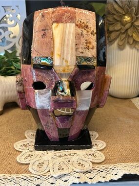 Handcrafted Pink Stone Mosaic Decorative Mask - Home Art